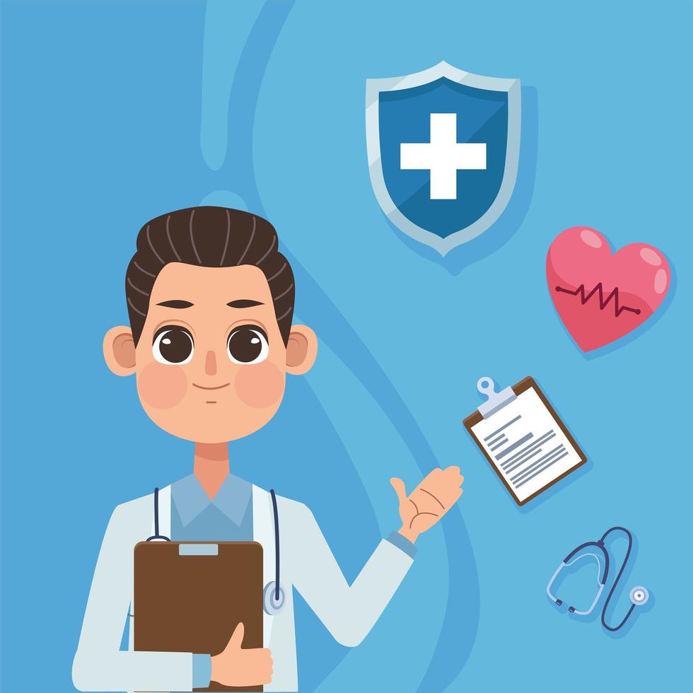 doctor with medical icons vector