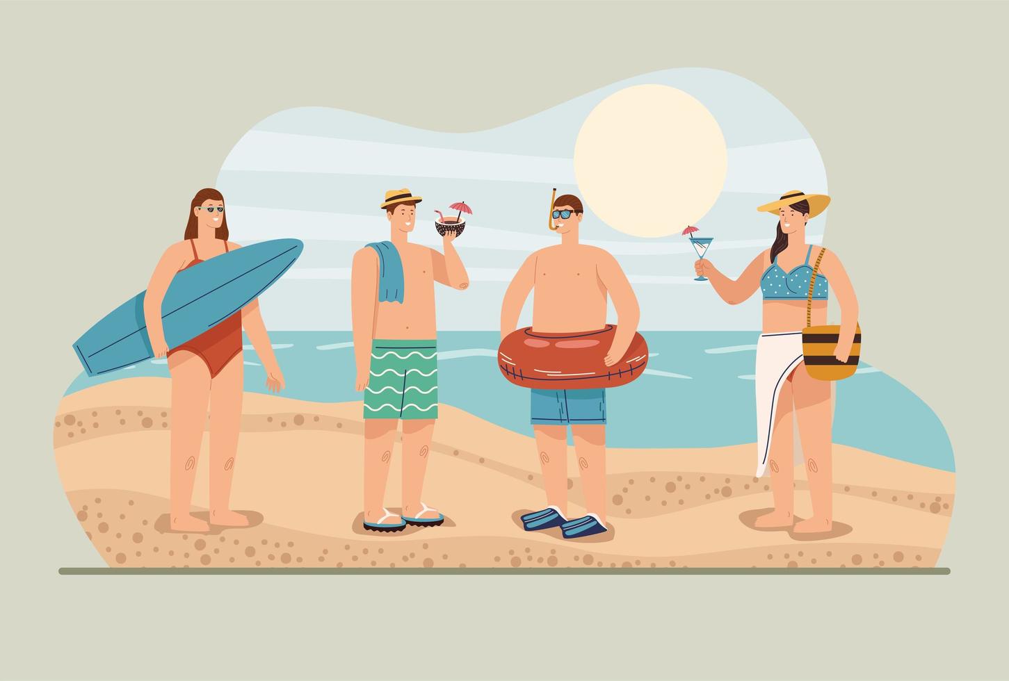 four travelers on the beach vector