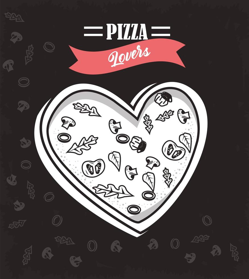 hearted pizza with ribbon vector