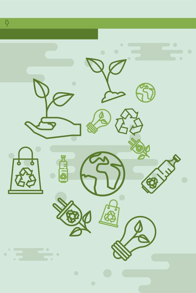 thirteen eco friendly icons vector