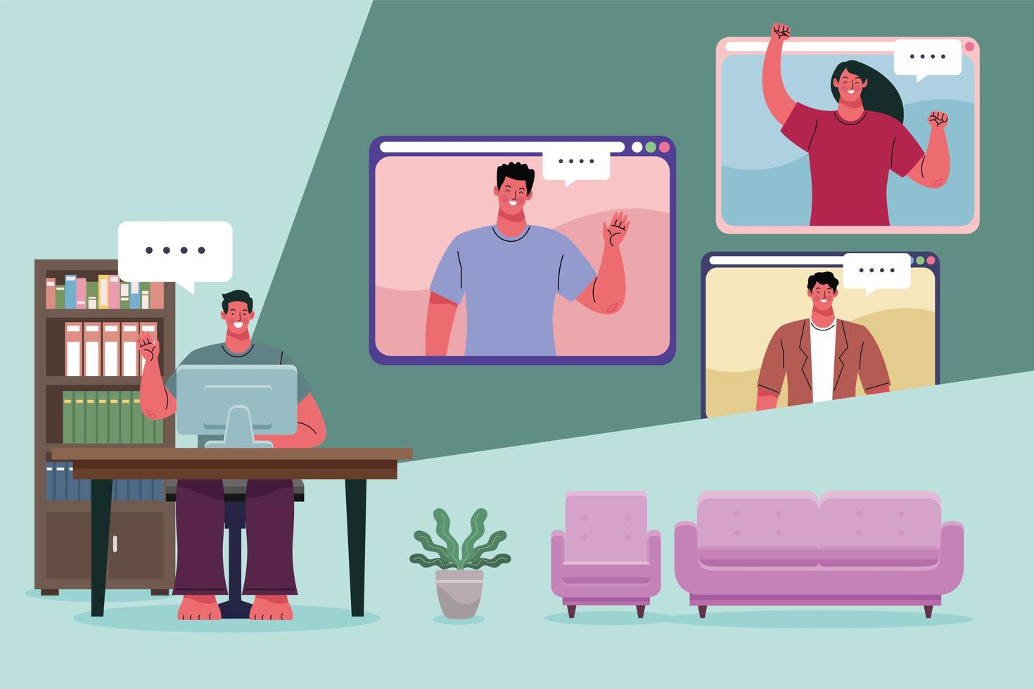people in video conference vector