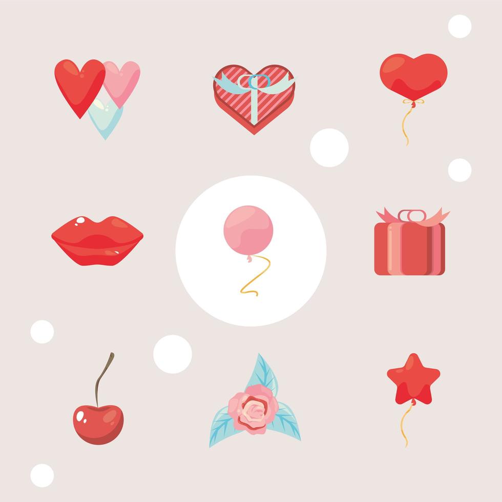 nine valentines holiday icons vector