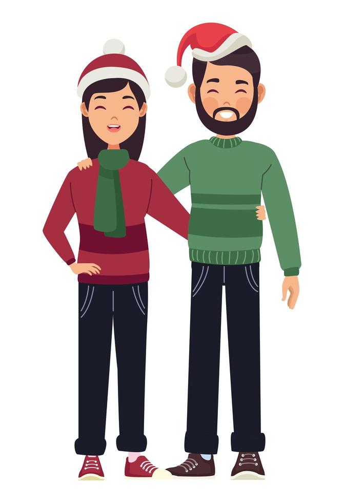 pareja vistiendo ropa de invierno vector