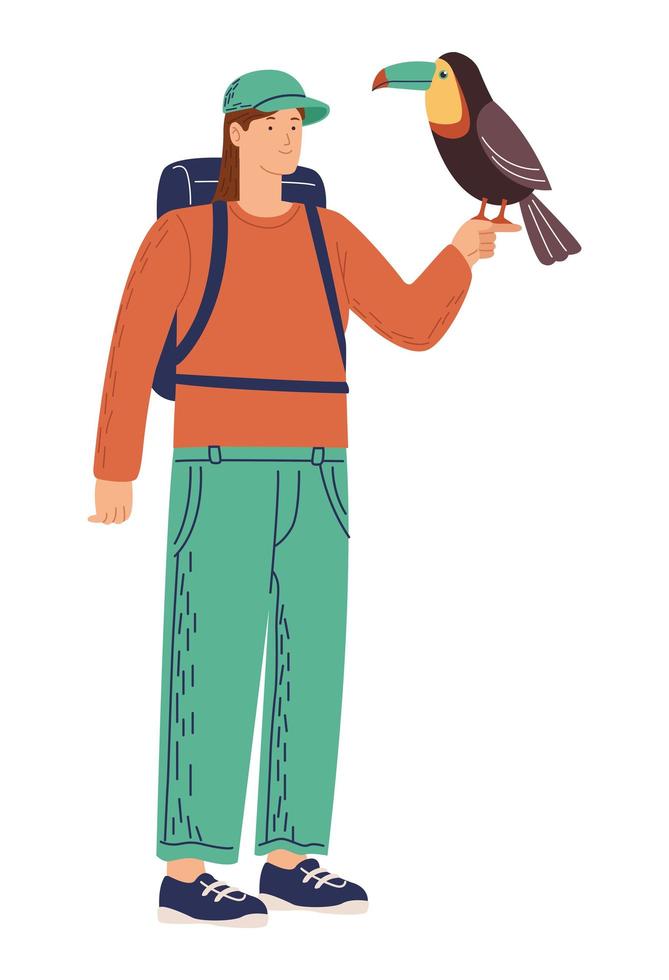 male traveler with toucan vector