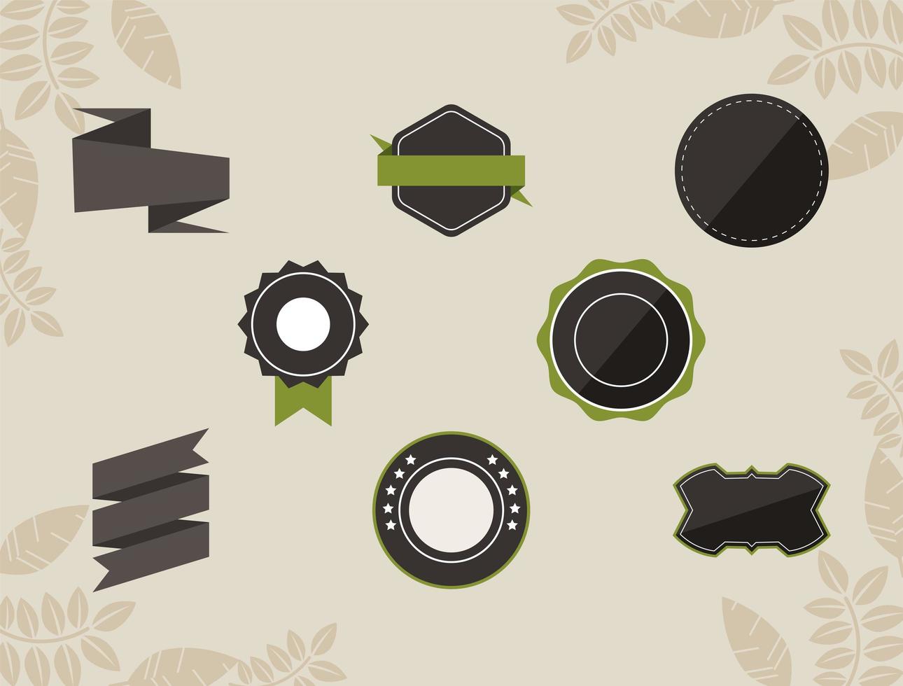 ocho iconos de insignias ecológicas vector