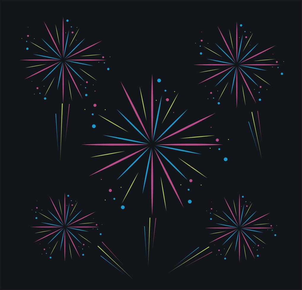 cinco iconos de explosión de fuegos artificiales vector