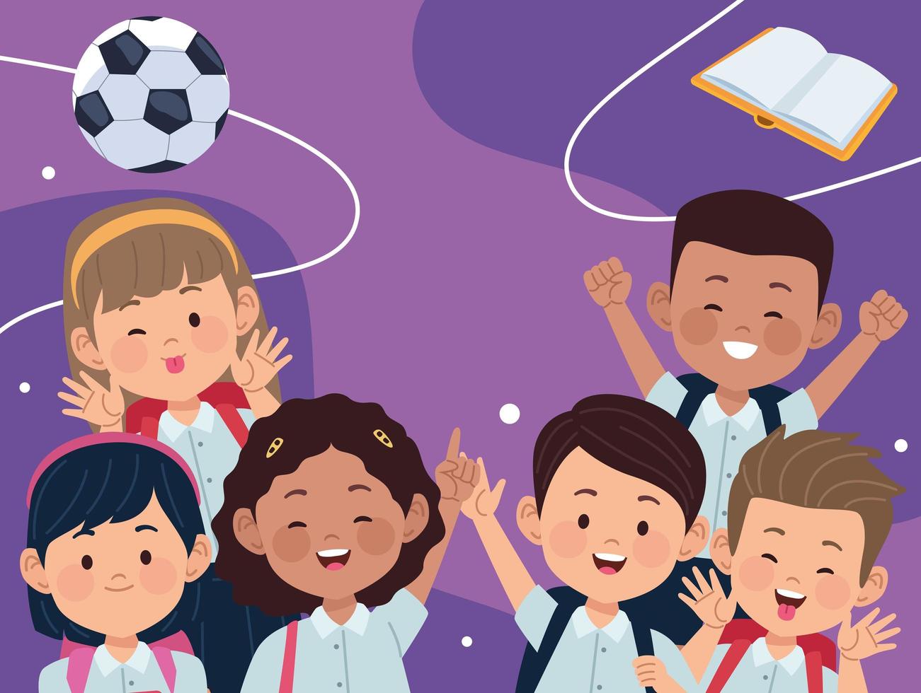 six little students happy vector