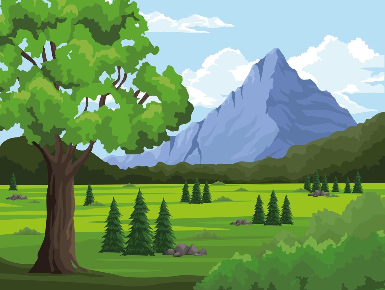 trees and mountain scene vector