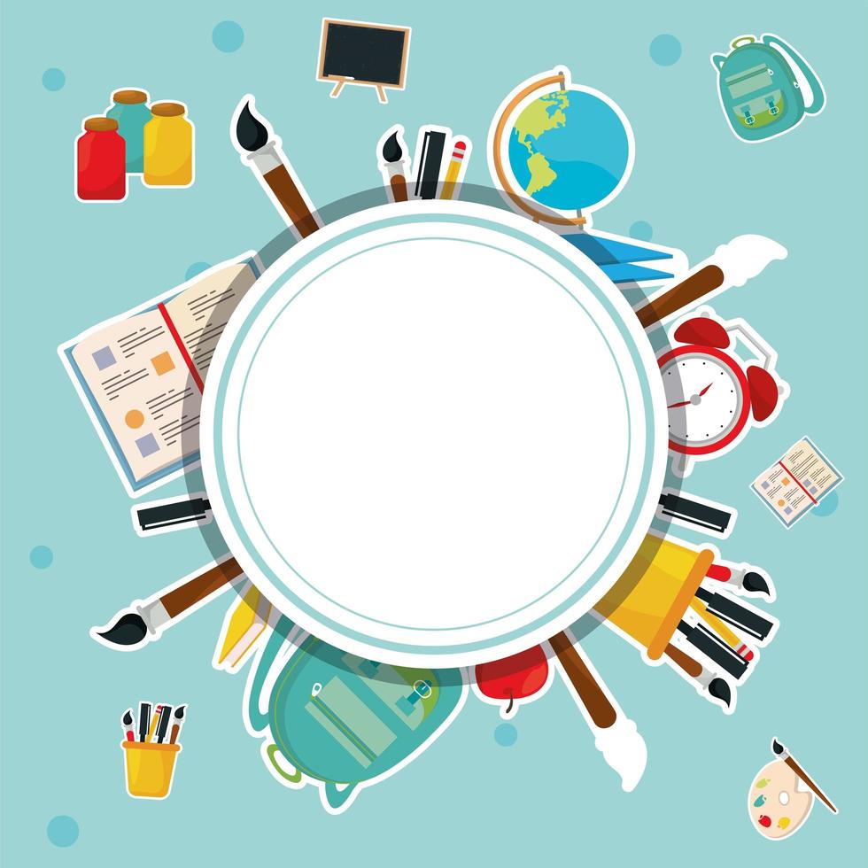 school supplies in circle vector