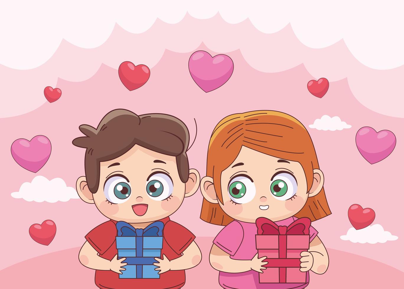 little lovers with gifts vector