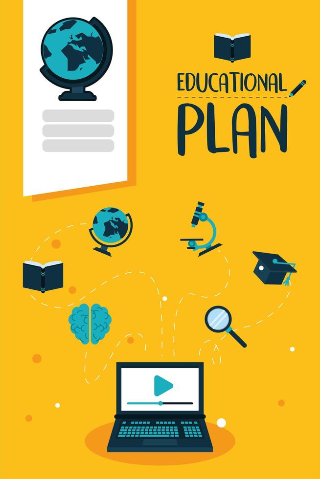 seven educational plan icons vector