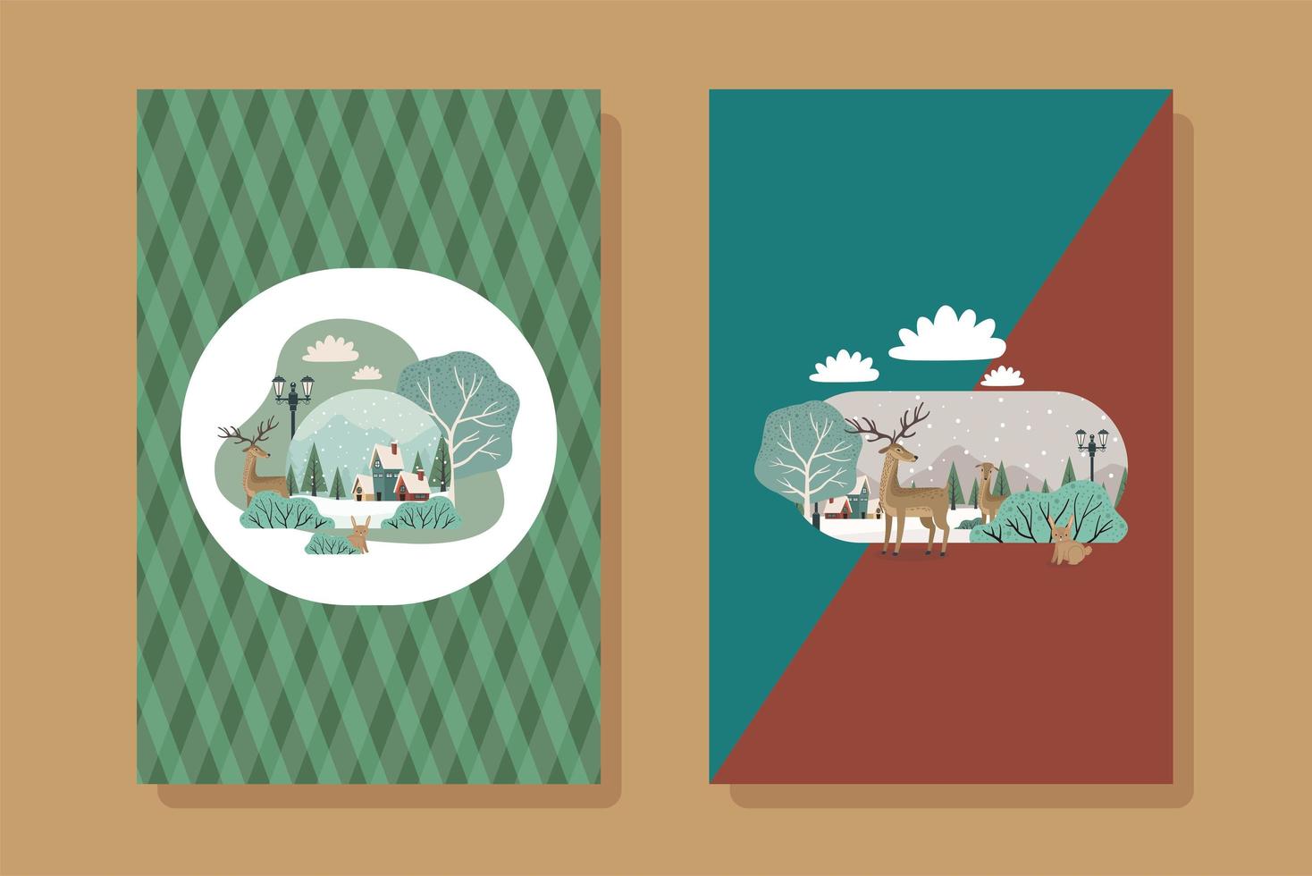 cards with snowscapes vector