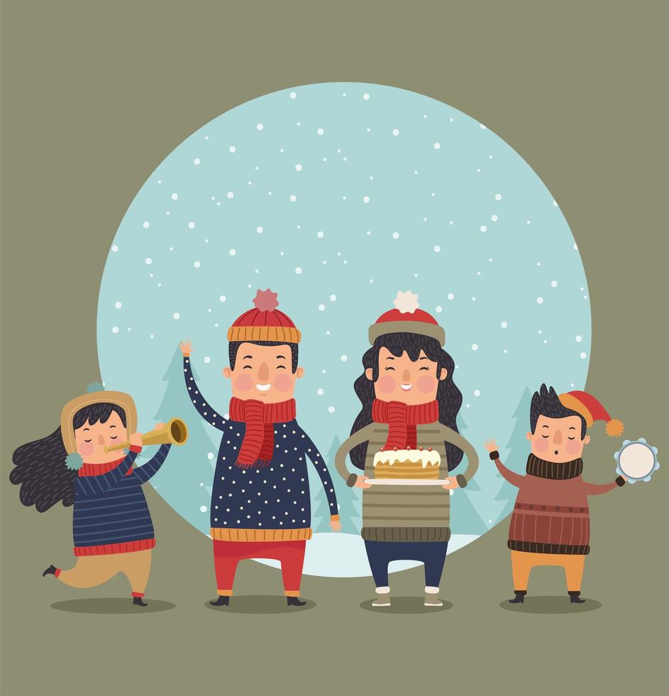 familia vistiendo ropa de invierno vector