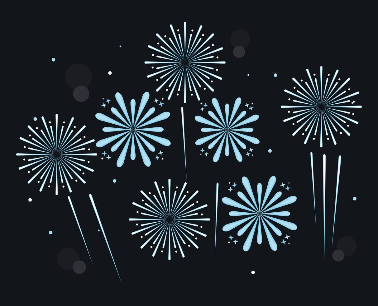 seven blue fireworks vector