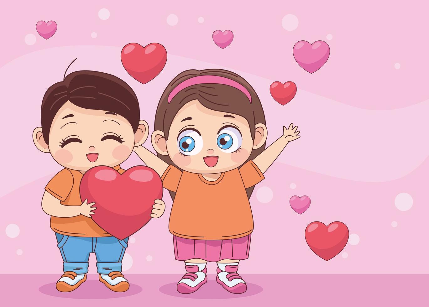 little lovers with hearts vector