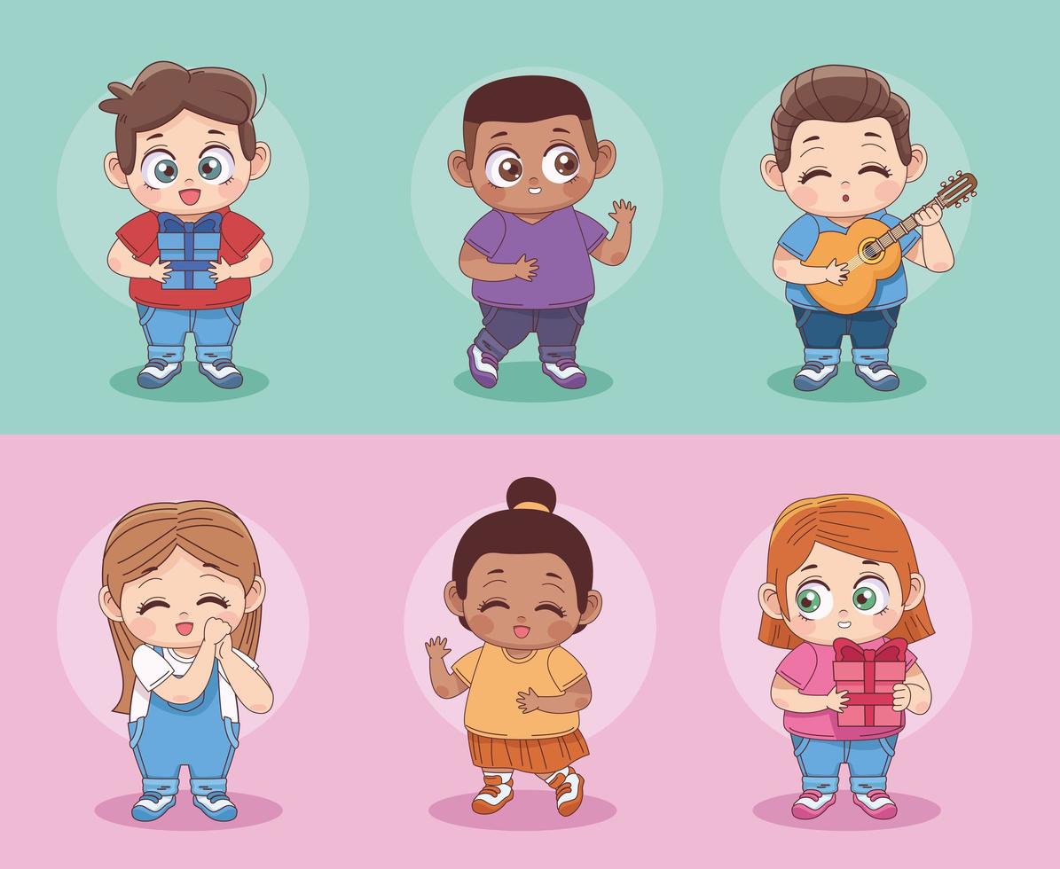 seis personajes de pequeños amantes vector