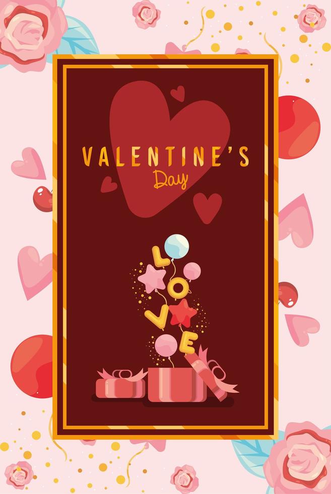 valentines day golden frame vector