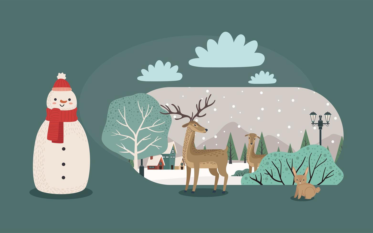 winter snowscape with snowman vector