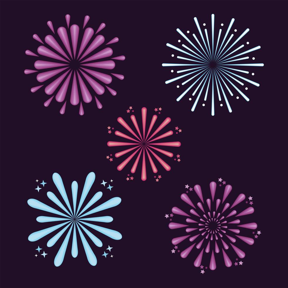 five fireworks colorful icons vector