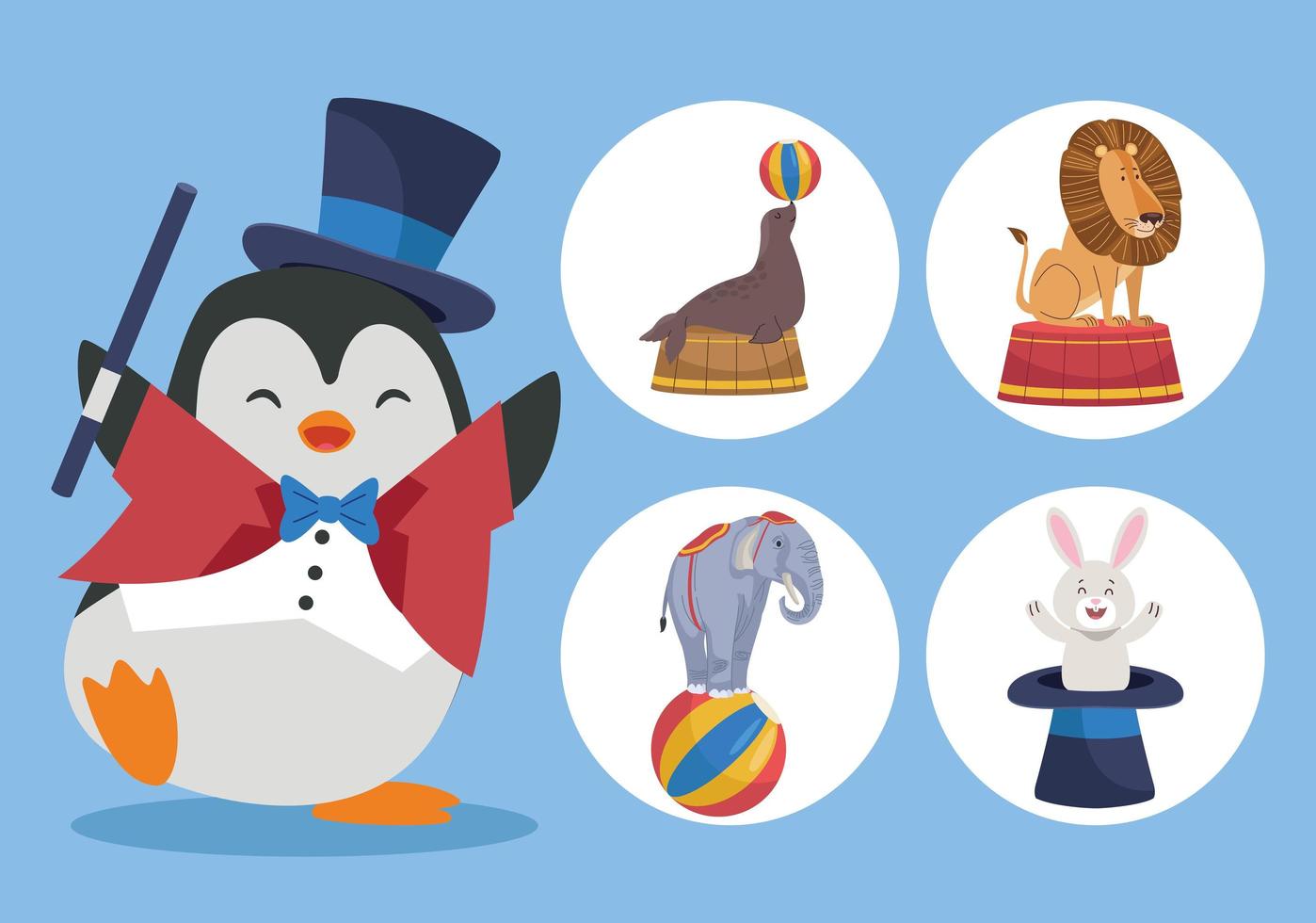 five animals circus characters vector