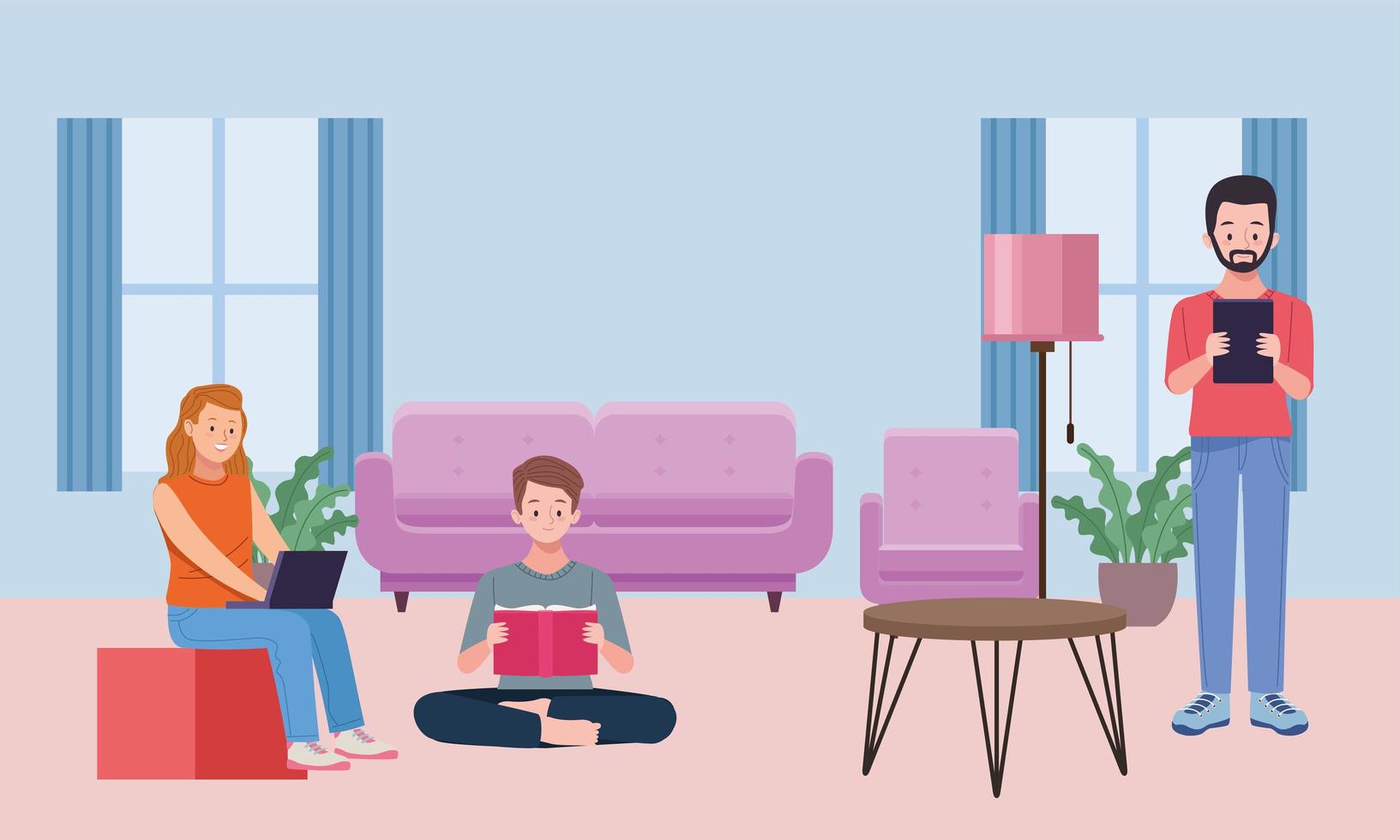 students online in livingroom vector