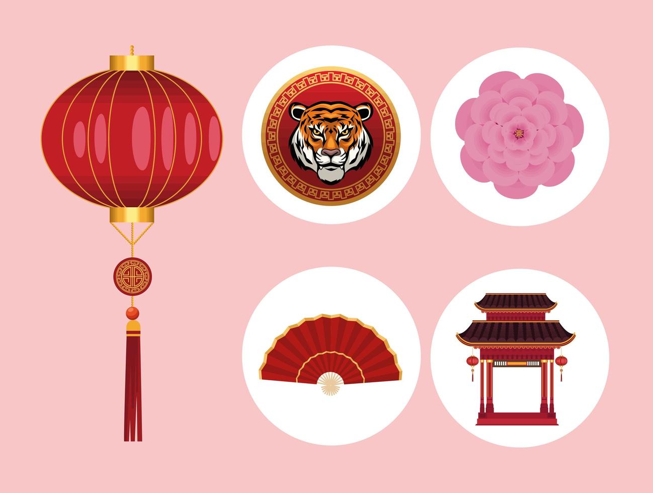 five chinese new year icons vector