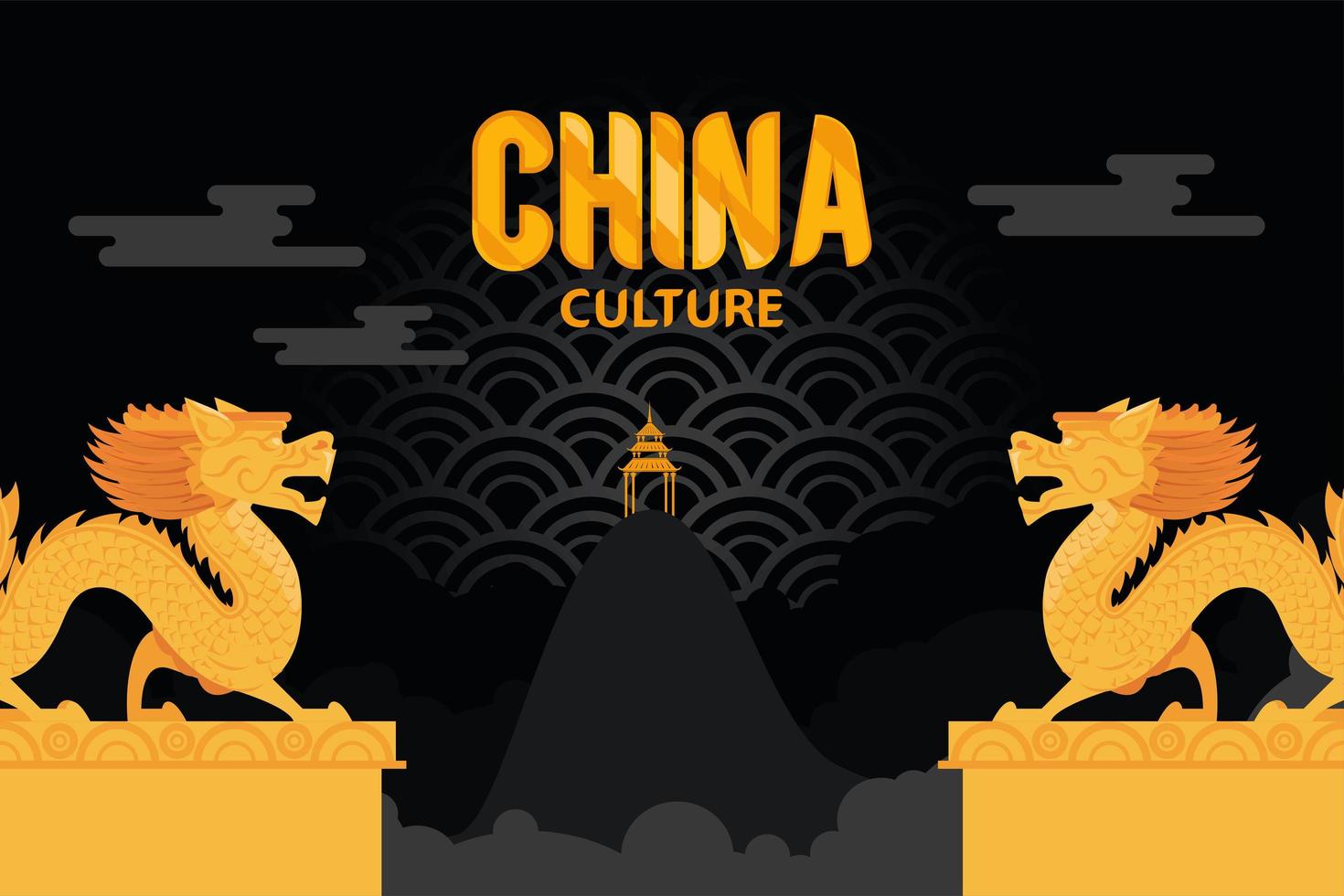 dragones dorados de la cultura china vector