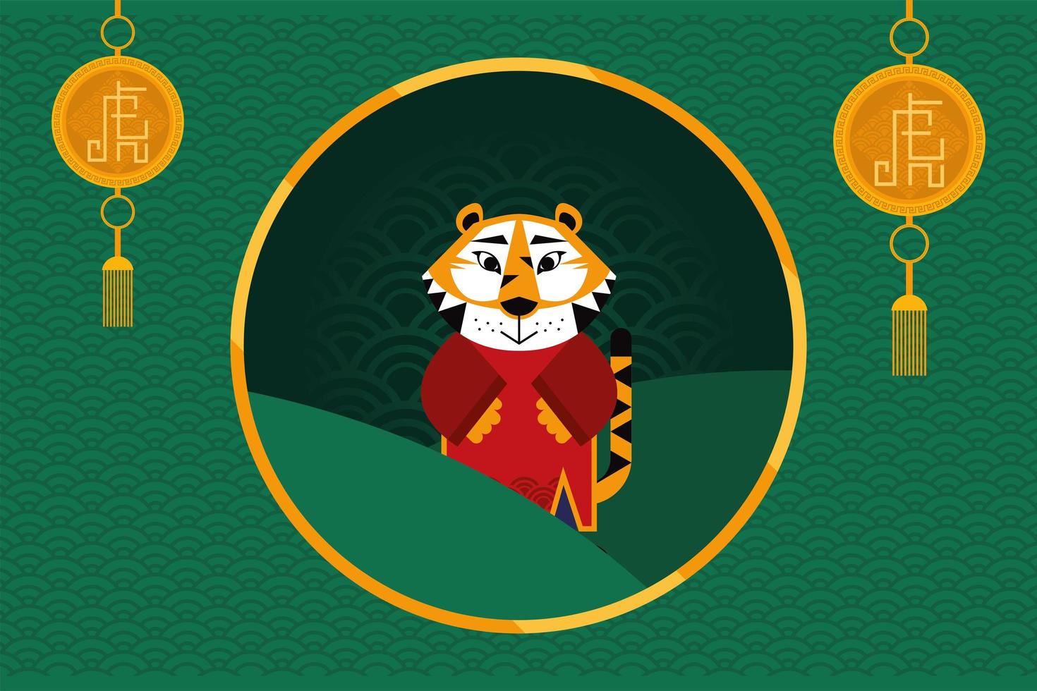 chinese new year tiger in circle vector