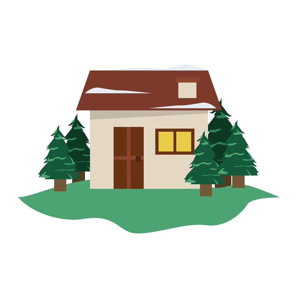 wooden cabin with snow vector