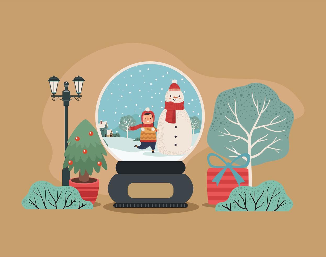 boy and snowman in souvenir vector