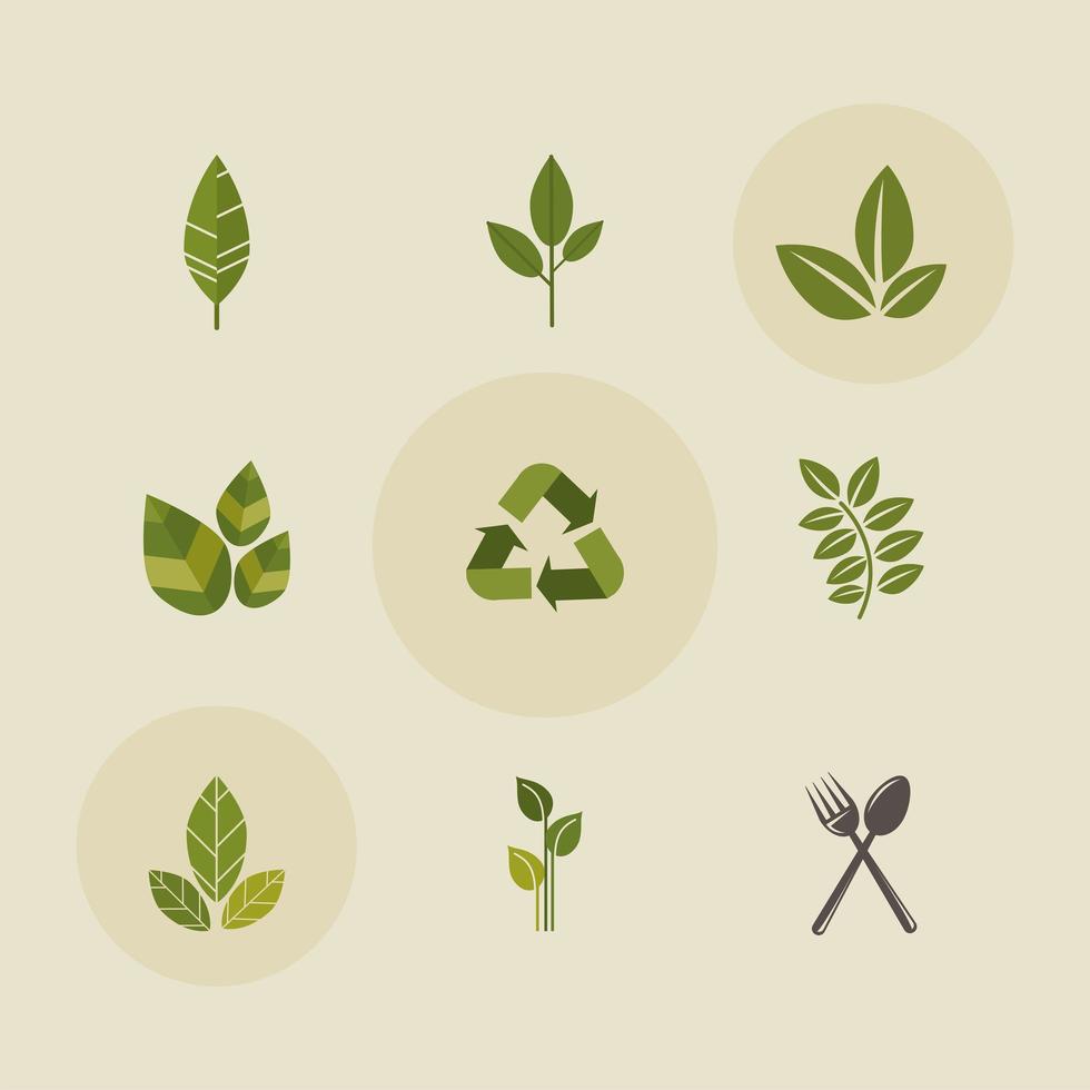 nine eco badges icons vector