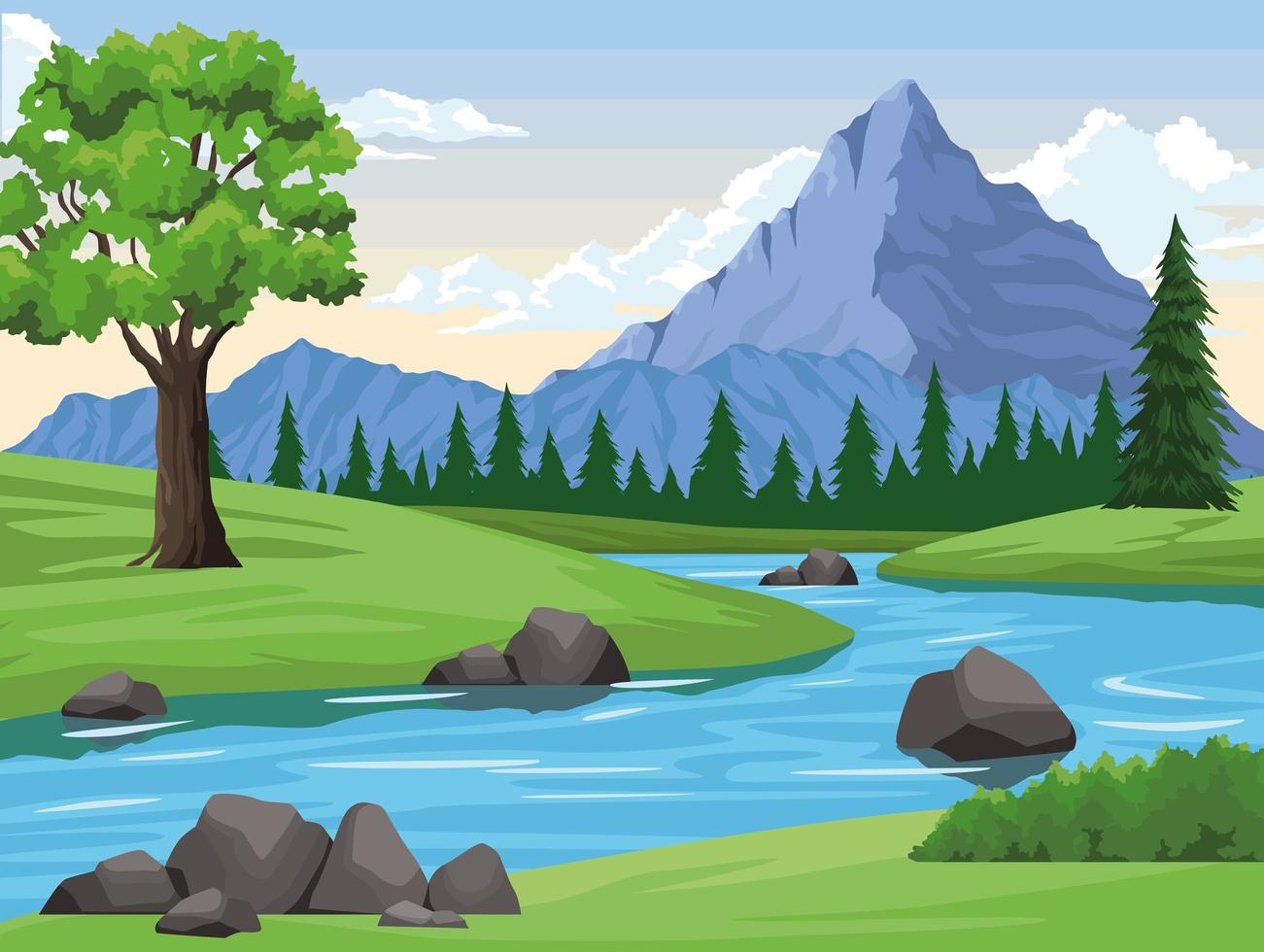 río y montaña vector