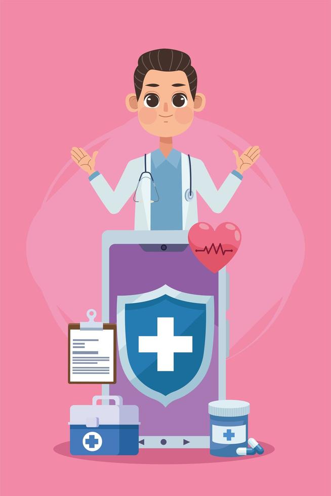 doctor in smartphone vector