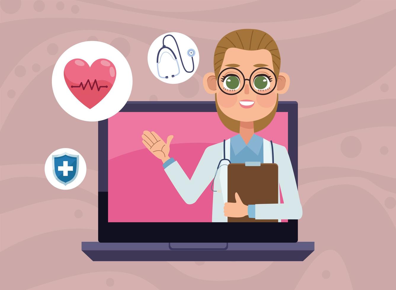 female doctor in laptop vector