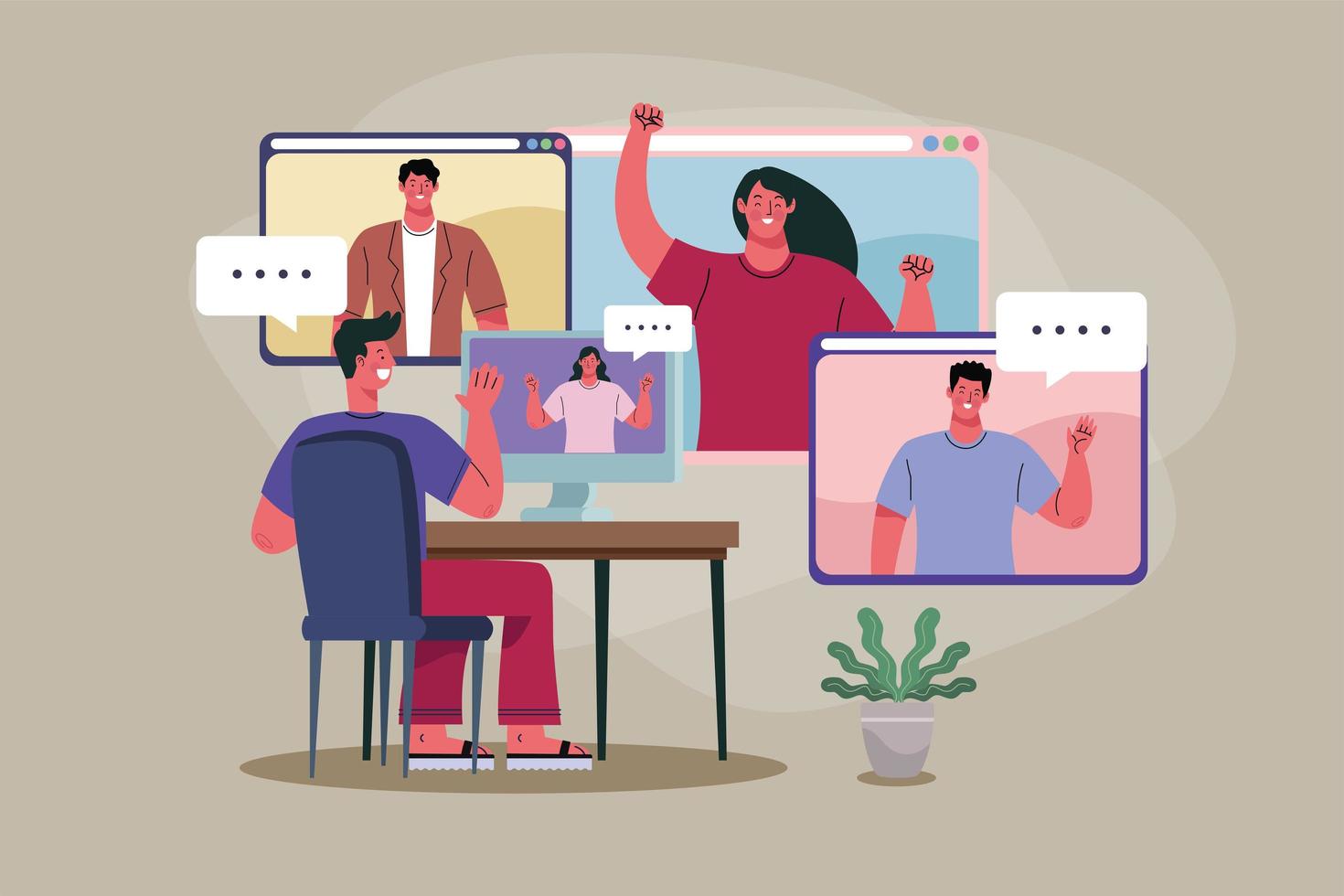 friends in video conference vector