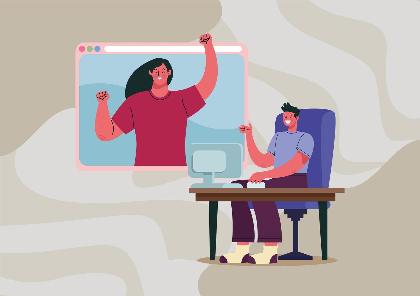 young couple in video conference vector