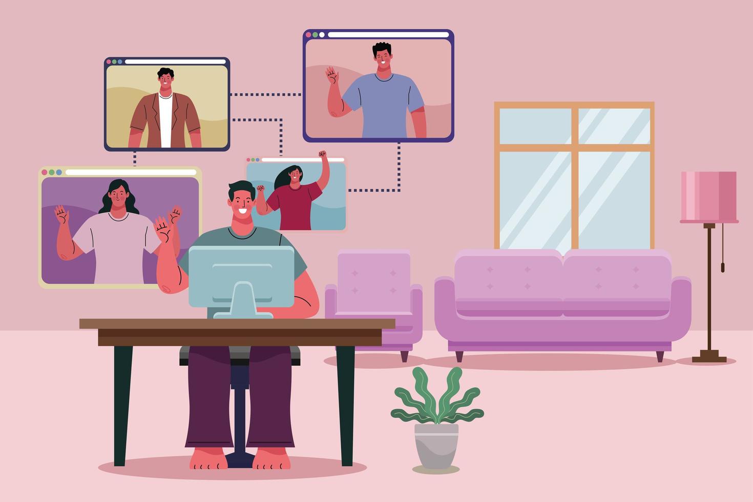 persons in video conference vector