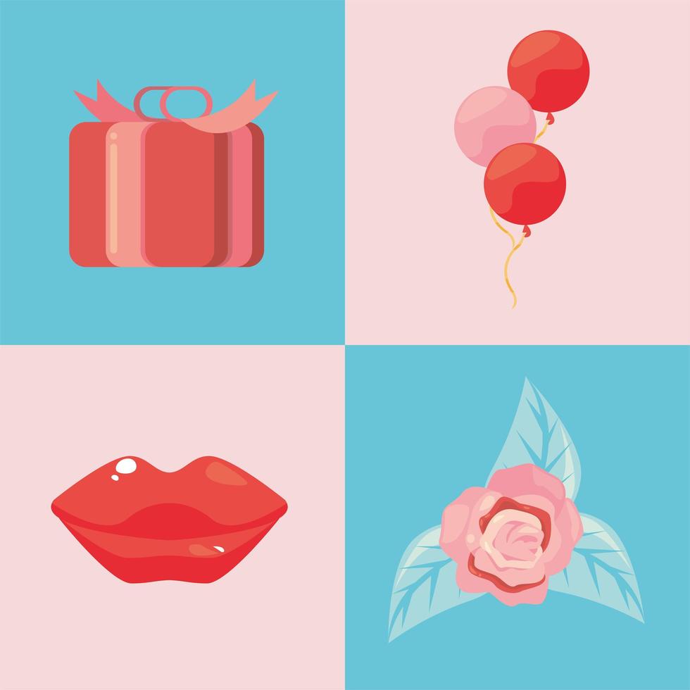 four valentines holiday icons vector