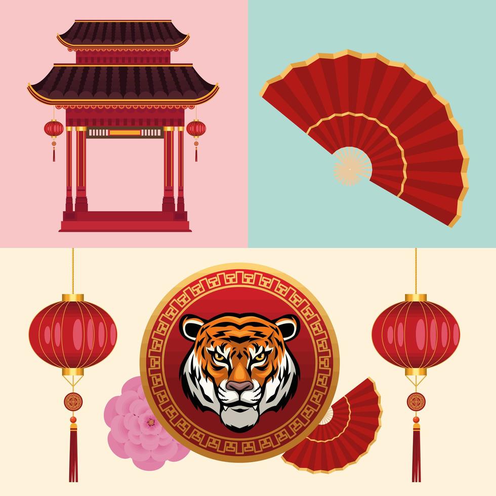 three chinese new year icons vector