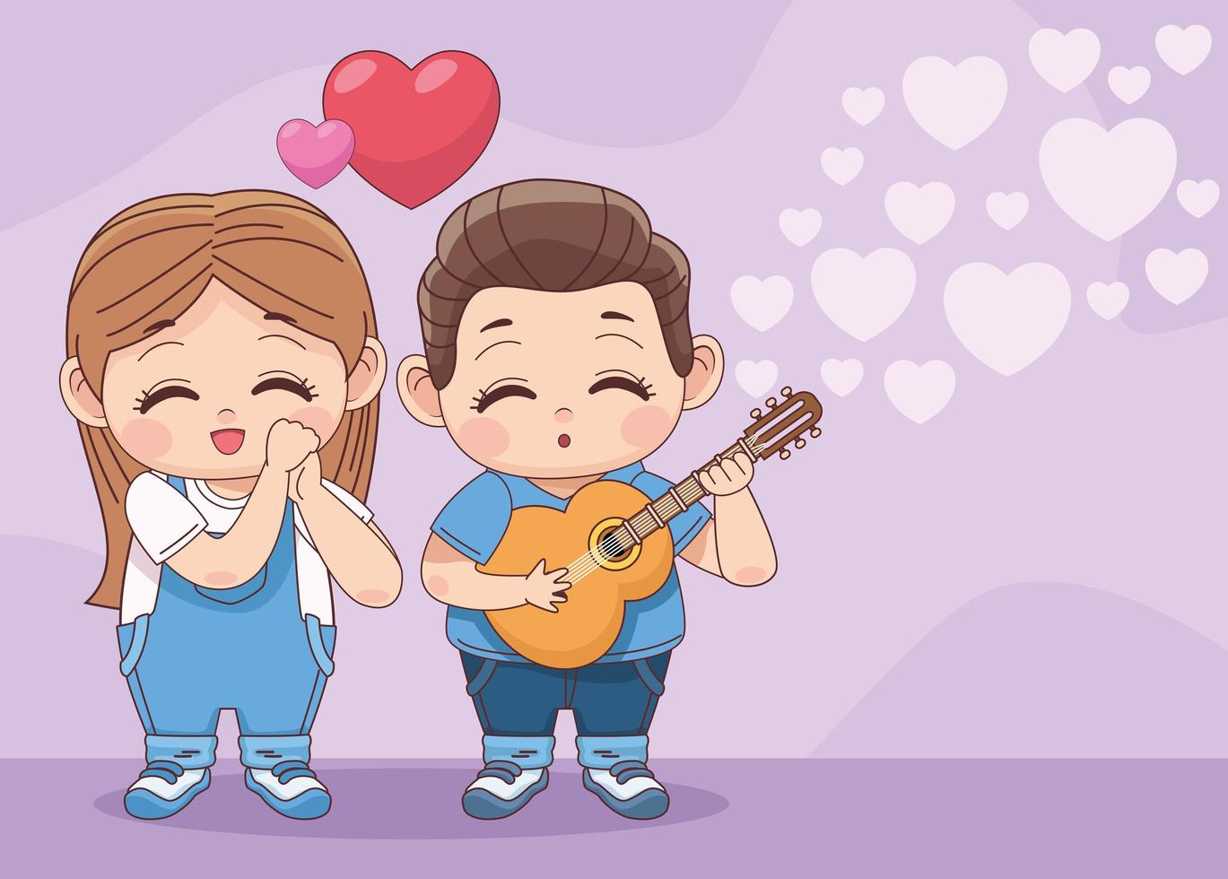 little couple playing guitar vector