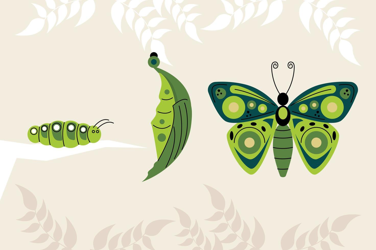 two caterpillars and butterfly vector