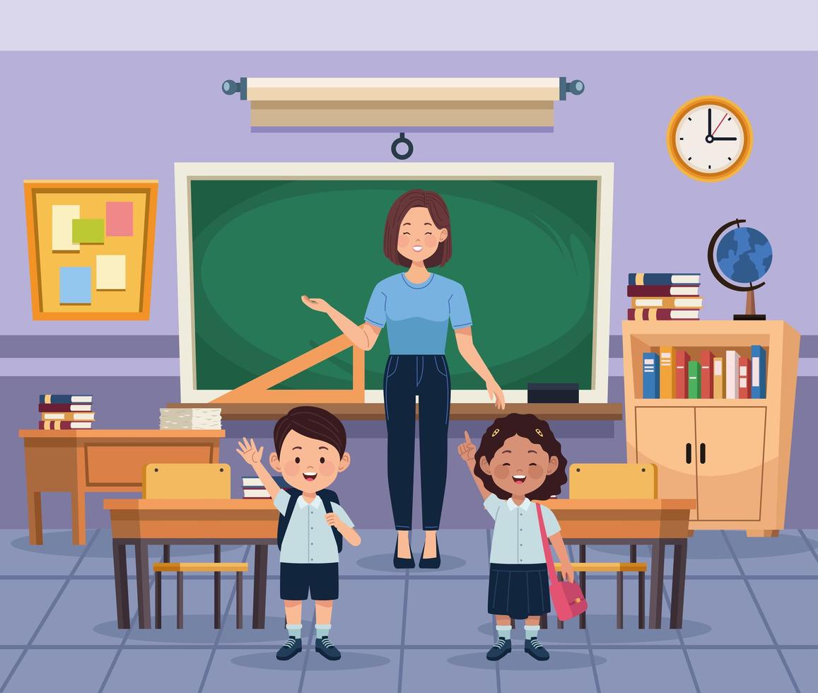teacher and kids in classroom vector