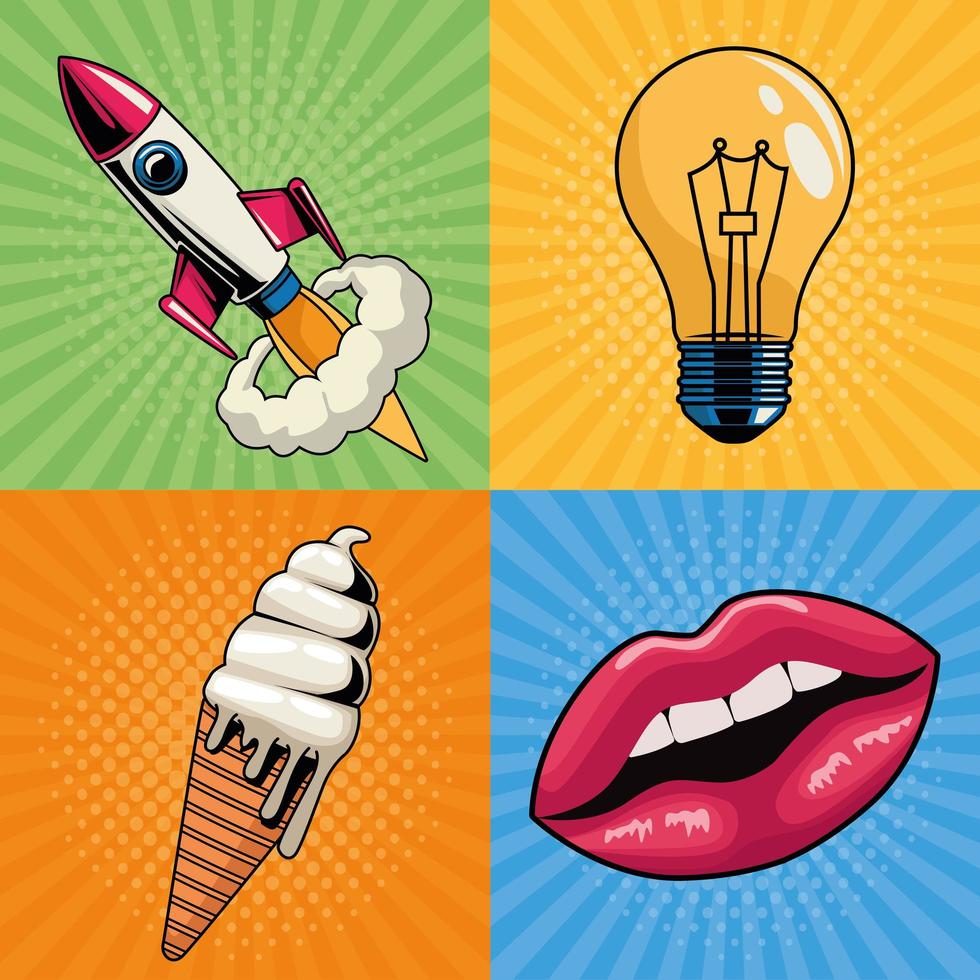 four pop art icons vector