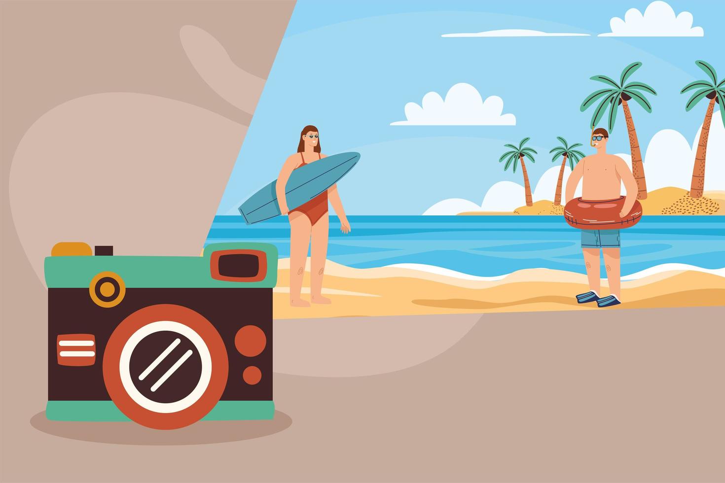 pareja de turistas con cámara vector