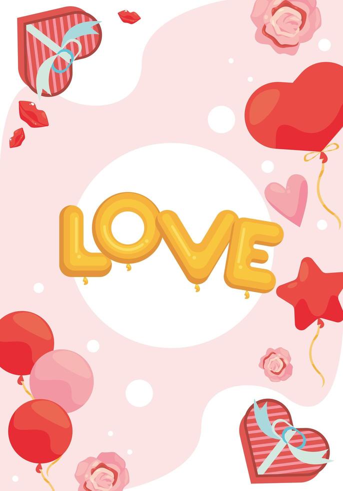 love lettering with hearts vector