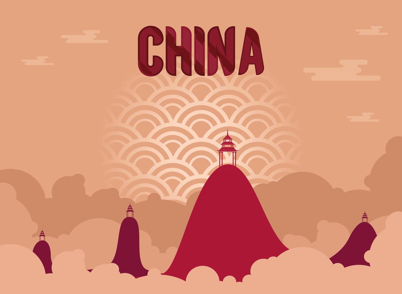 pagodas de la cultura china en las montañas vector