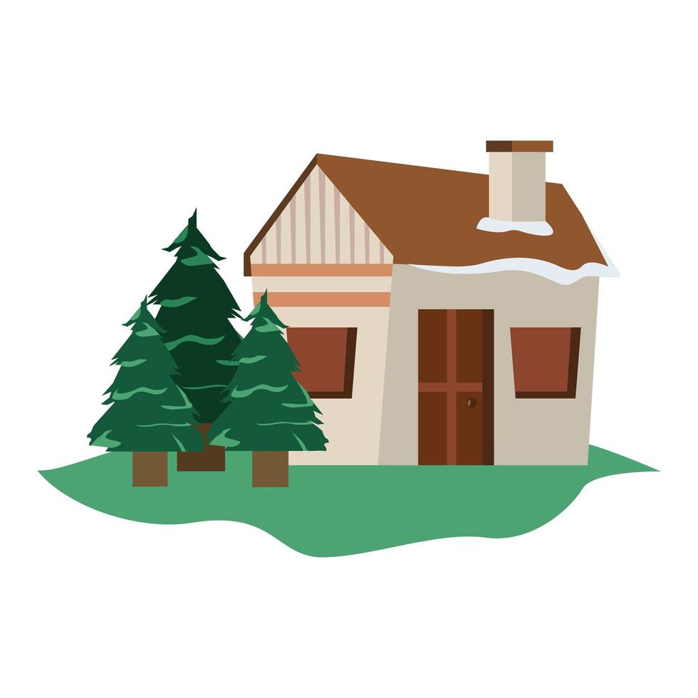 wooden house with snow vector