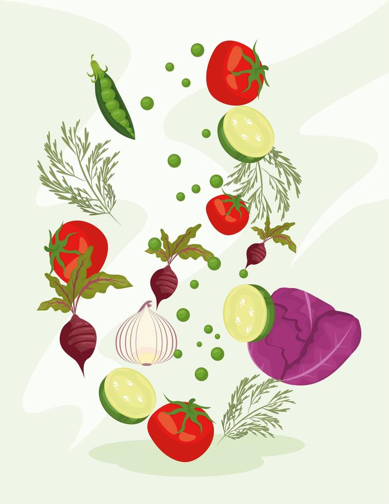 postal de verduras frescas vector