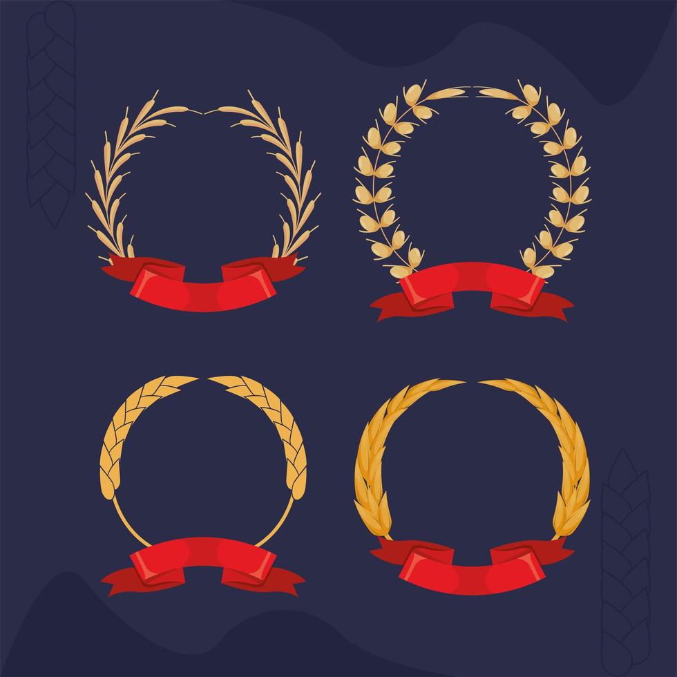 four wheat spikes icons vector