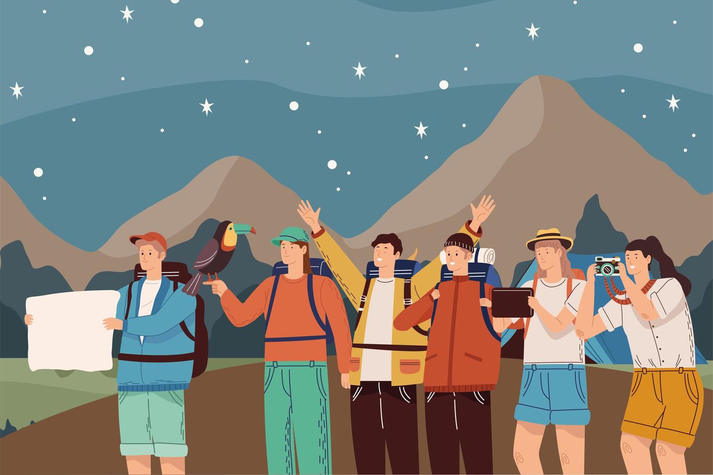 group of persons in camping vector